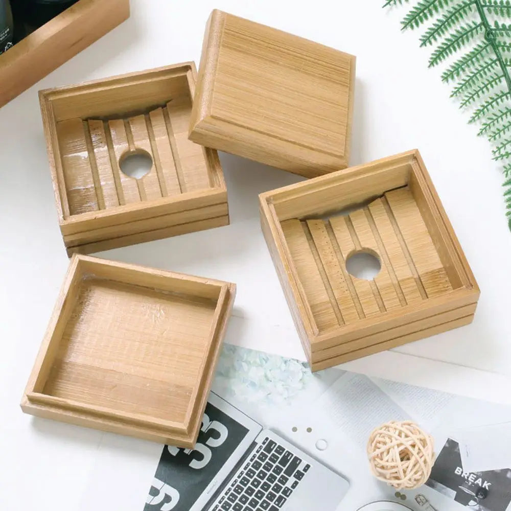 Bamboo Self-Draining Soap Dish Holder & Organizer