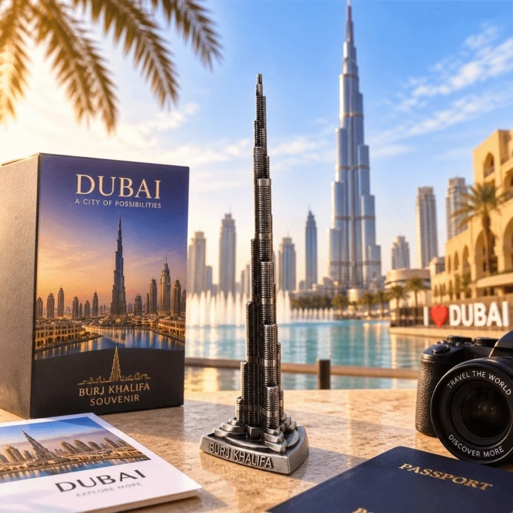 Burj Khalifa Tower Model Gray Alloy Dubai Landmark Statue 8.66in Architectural Figurine Nixie