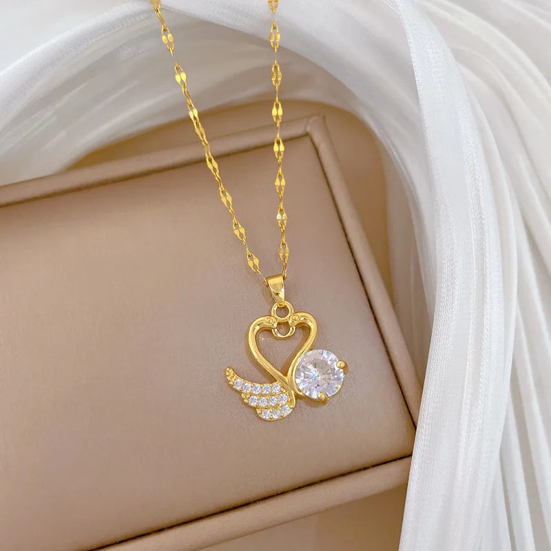 Swan Pendant Choker Necklace Gold Stainless Steel Women Pendant Necklace Nixie
