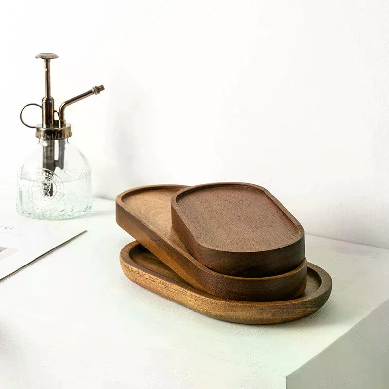 Japanese Solid Wood Round Dessert & Snack Plate Wooden Tray Wooden Serving Plate Nixie