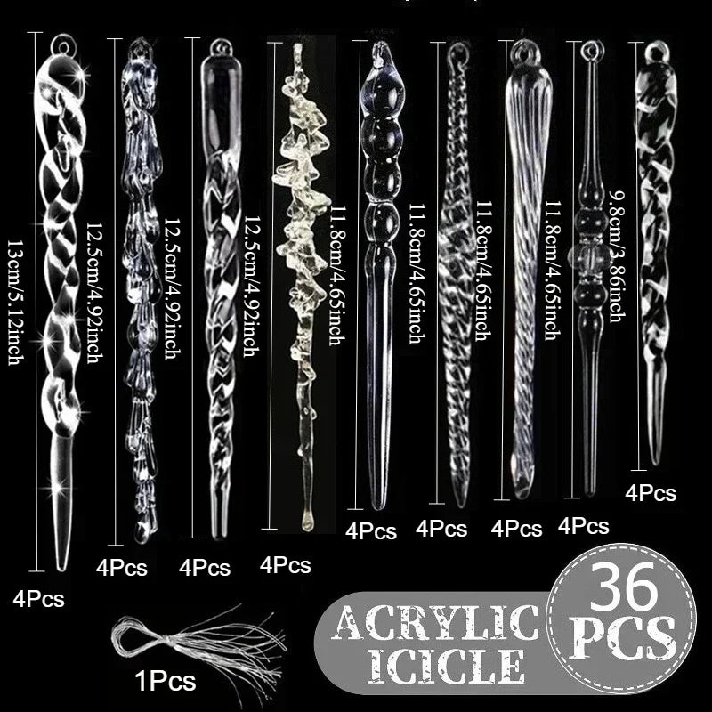 36PCS Clear Acrylic Icicle Christmas Ornaments – 9 Styles Christmas Ornaments Nixie