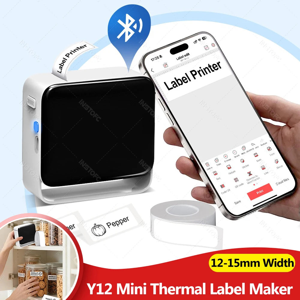 INSTOFC Y12 Wireless Bluetooth Thermal Label Printer Portable