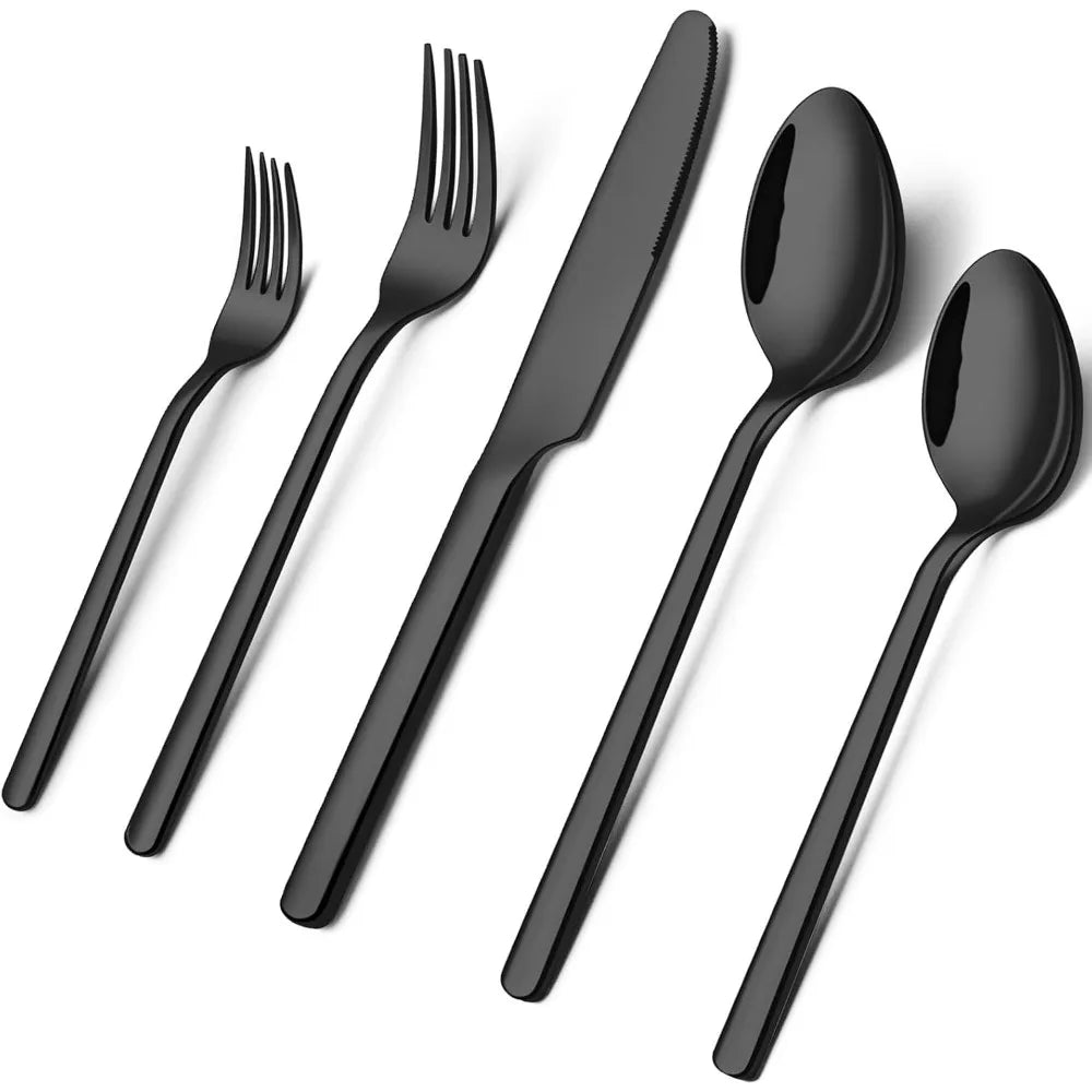 Black Stainless Steel Flatware Set – Mirror Cutlery Knife Fork Spoon
