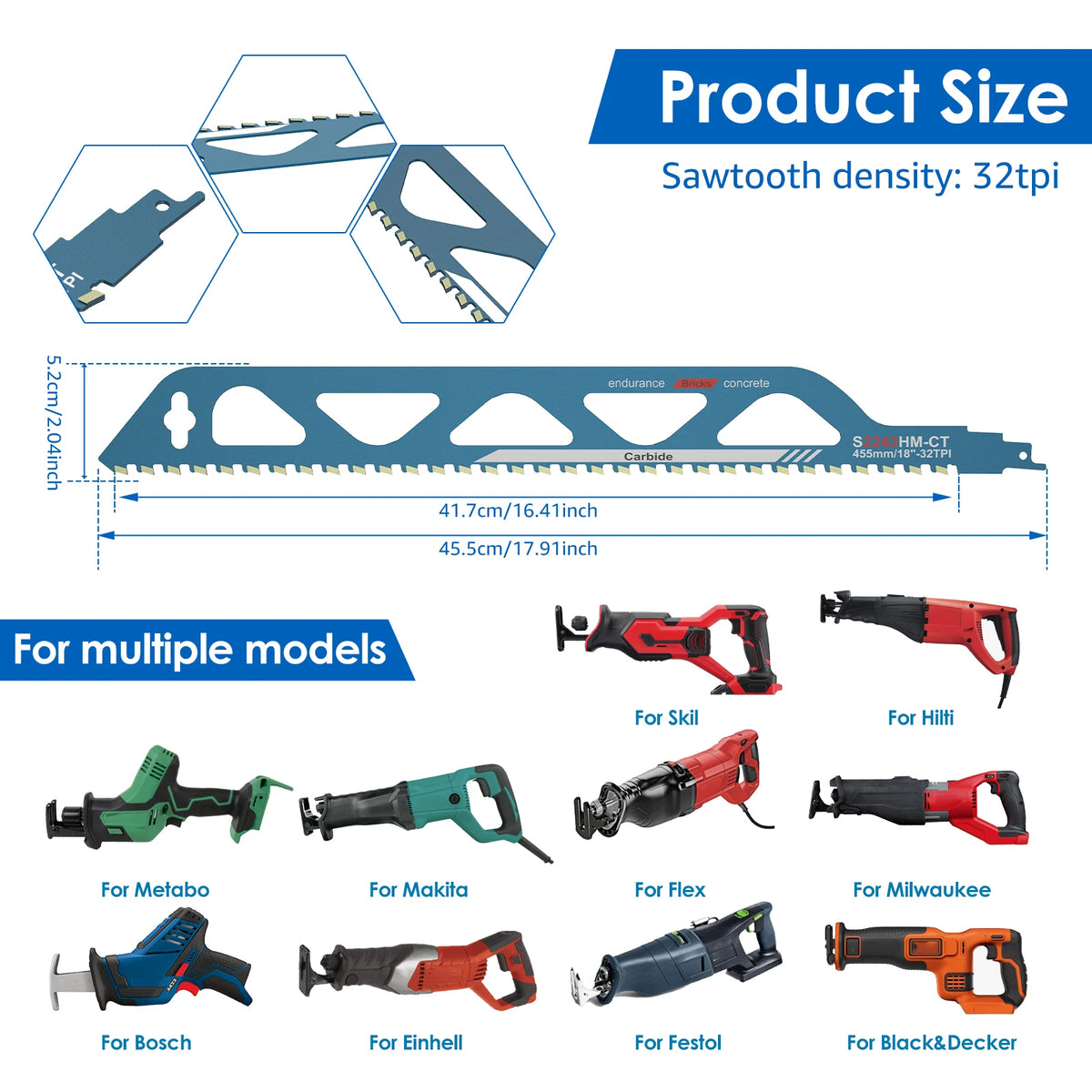 Reciprocating Saw Blades 10–20" Alloy Steel Masonry Cutting Reciprocating Saw Blade Nixie