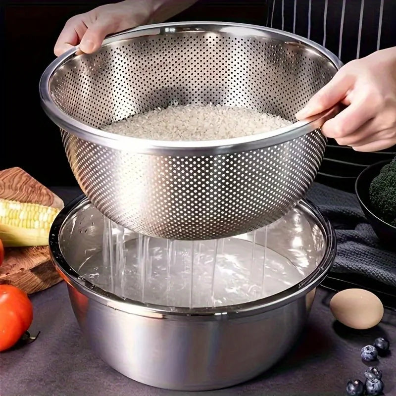 2-Piece Stainless Steel Colander & Mixing Bowl Set Colander & Bowl Set Nixie