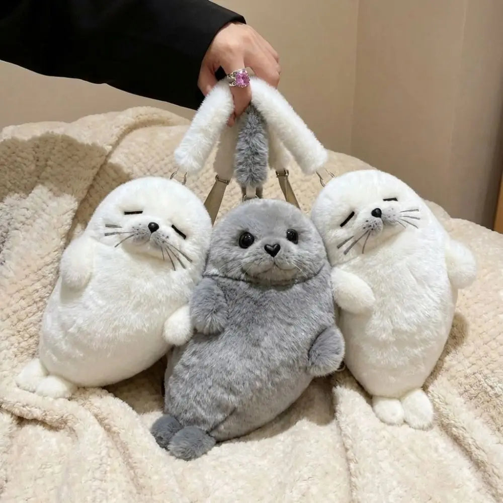 Cute Seal Plush Crossbody Bag – Fluffy Cartoon Shoulder Bag Plush Crossbody Bag Nixie