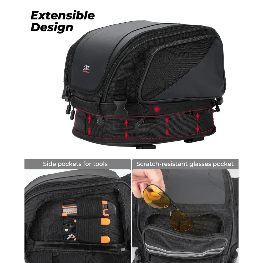 KEMITOUR 18-22L Expandable Motorcycle Tail Bag | Waterproof Motorcycle Tail Bag Nixie