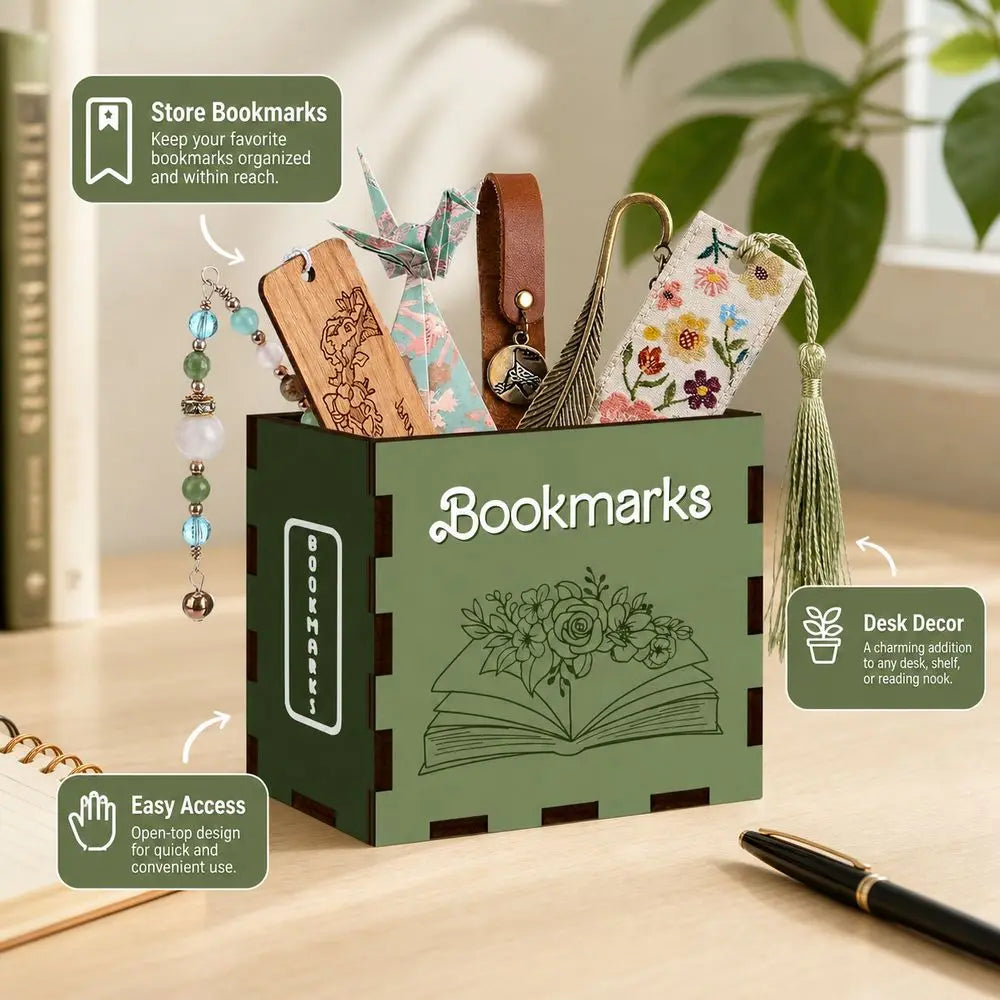 Wood Book-Shaped Bookmark Storage Box & Desk Organizer Desk Organizer Box Nixie