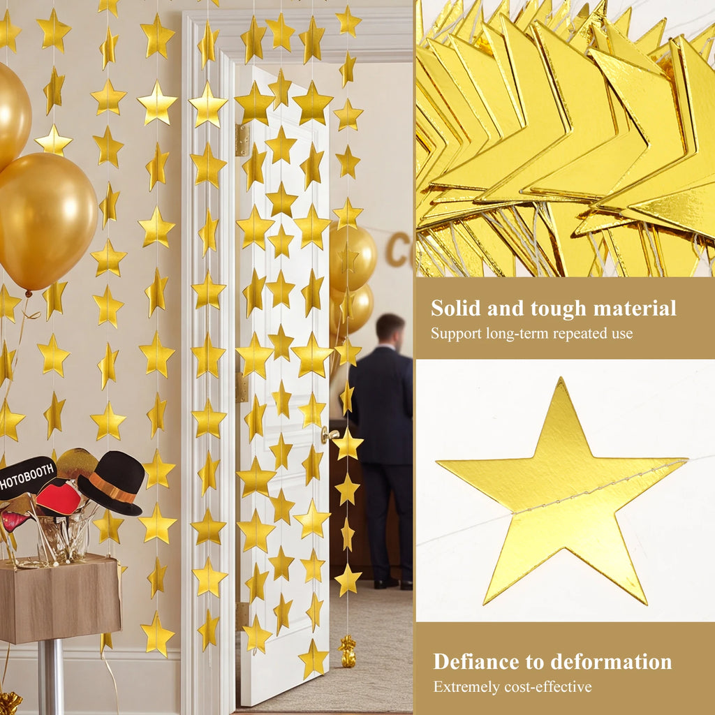 Gold Glitter Star Garland Banner – 12 Pc Party Backdrop Decor Party Garland Banner Nixie