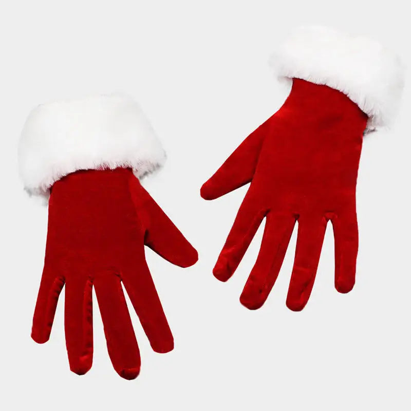 Santa Claus Red & White Fur Gloves – Christmas Costume Mittens Costume Gloves Nixie