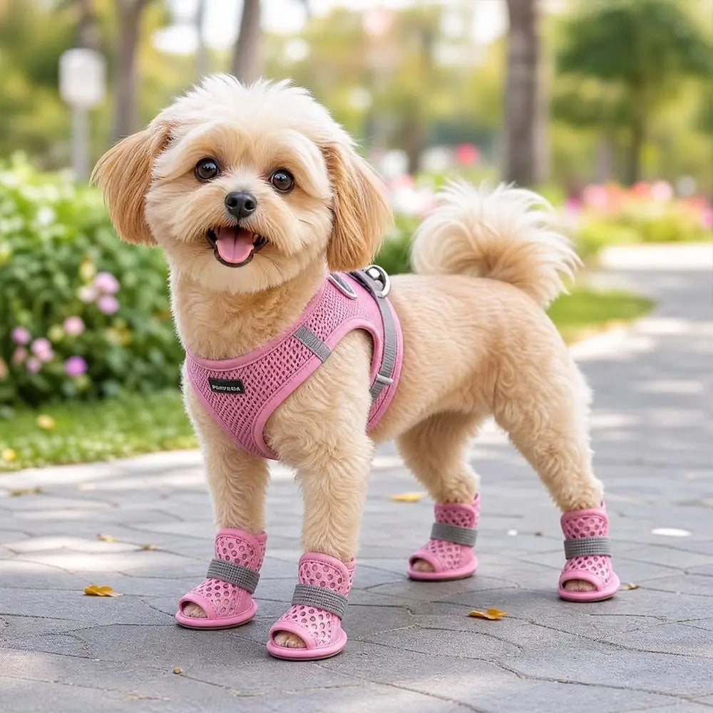 4Pcs Mesh Dog Shoes Non-Slip Breathable Pet Sandals Paw Protector