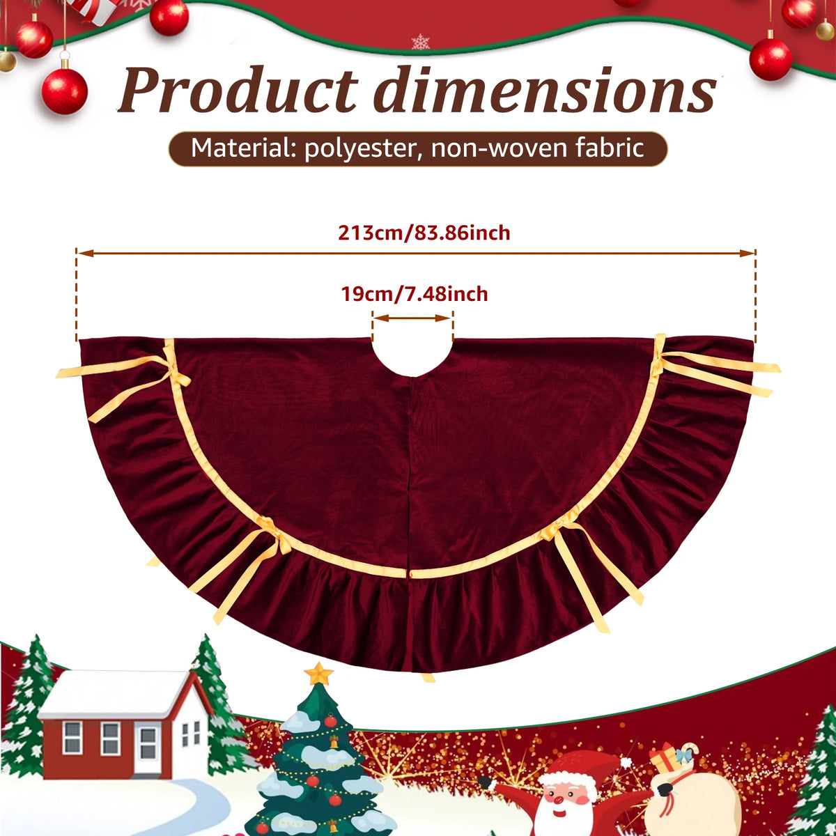 Large 84" Ruffled Velvet Christmas Tree Skirt – Indoor & Outdoor Christmas Tree Skirt Nixie