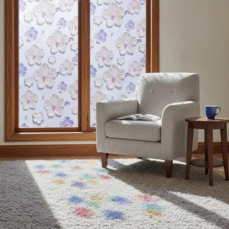 3D Floral Window Privacy Film Static Cling UV Blocking 60×100cm Window Privacy Film Nixie