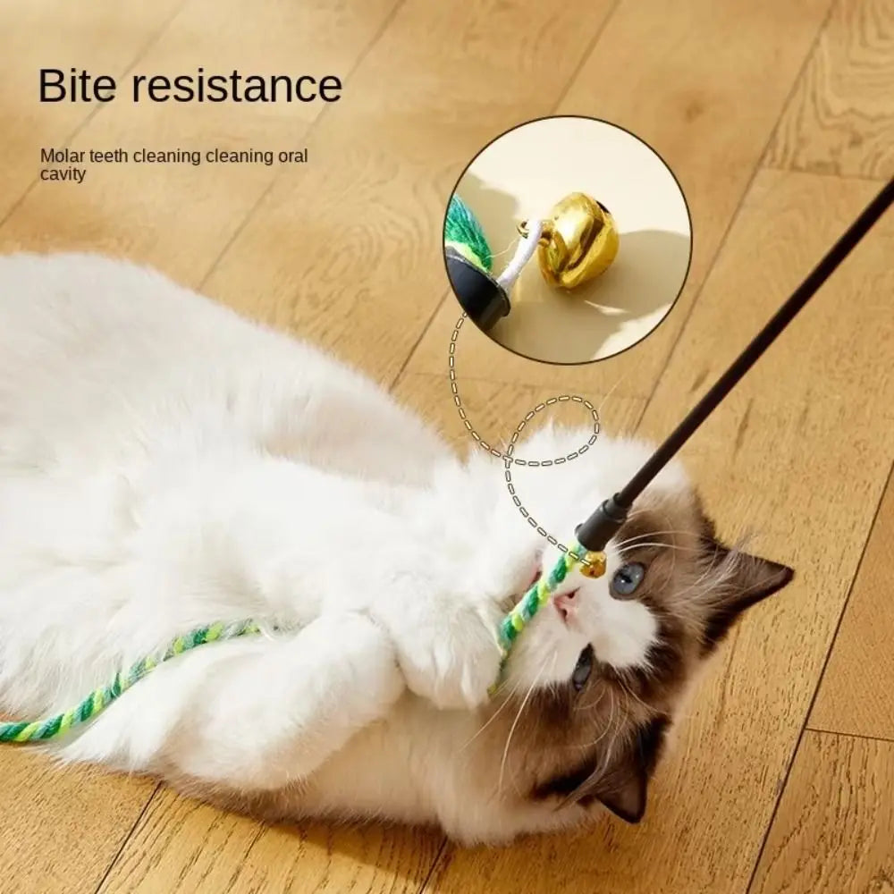 Feather Cat Teaser Wand Toy with Bell – Interactive Stick Cat Teaser Toy Nixie