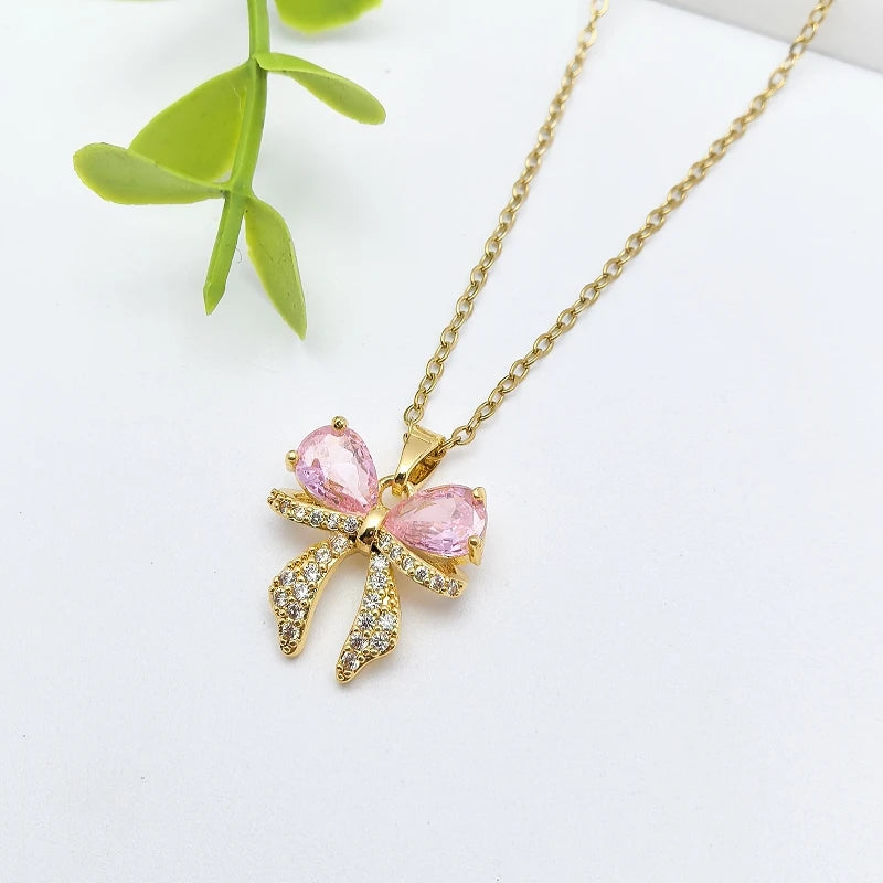 Butterfly Zircon Choker Pendant Necklace – Gold Stainless Steel Pendant Choker Necklace Nixie