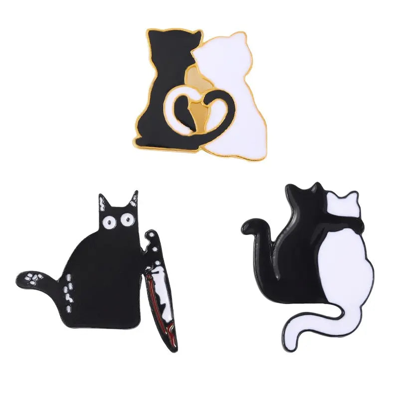 3pc Cartoon Cat Brooch Set – Unisex Black & White Pin Badge Fashion Brooch Set Nixie Three Packs
