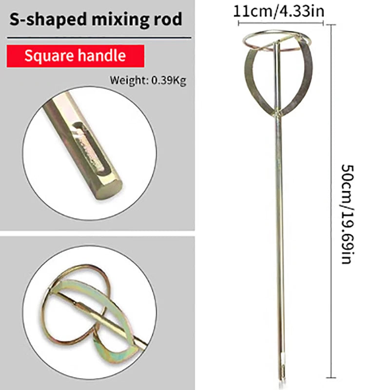 S-Shape Paint & Mortar Mixer Drill Attachment – Metal Stirring Rod Drill Mixer Attachment Nixie A