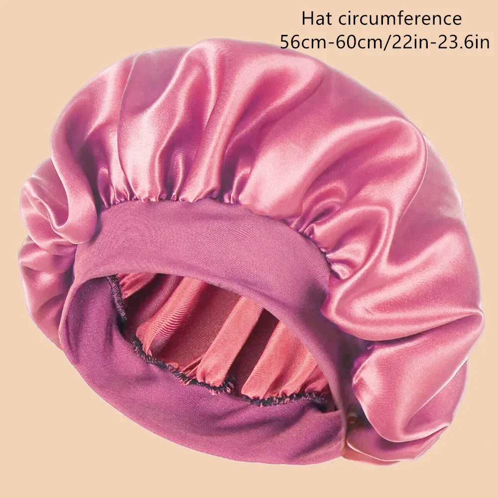 Satin Sleep Bonnet & Wide-Brimmed Shower Cap for Women