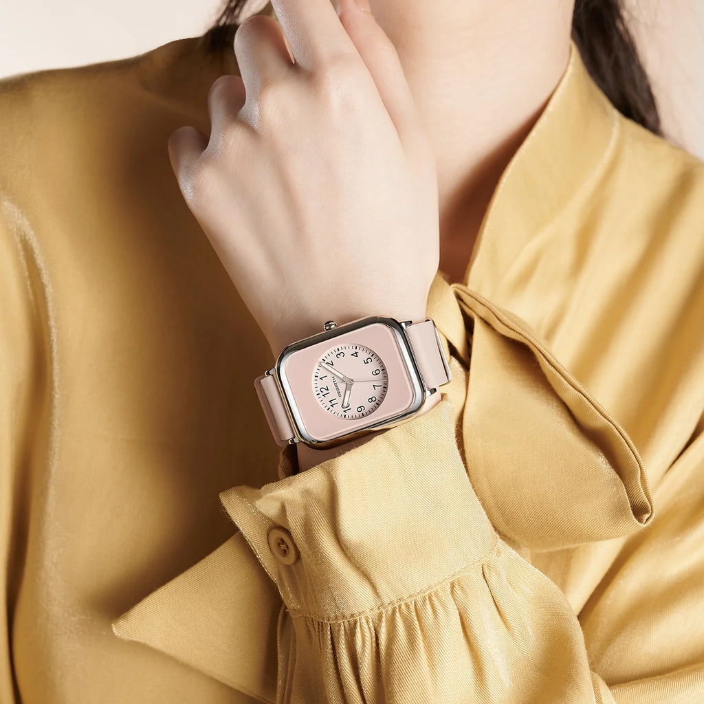 REBIRTH Retro Square Quartz Watch – Silicone Band, 3 Bar Quartz Wristwatch Nixie