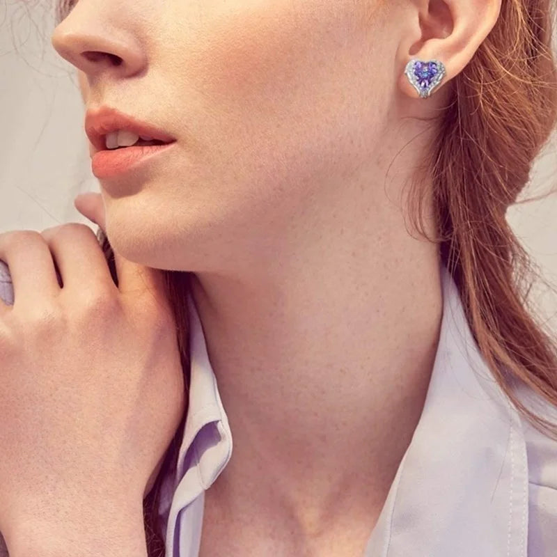 Silver Angel Wing Heart Crystal Stud Earrings for Women Crystal Stud Earrings Nixie
