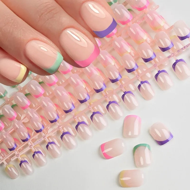 120Pcs Press On Nails Short Coffin French Glossy Pink Tips Press On Nails Nixie TD227-S6-120Pcs