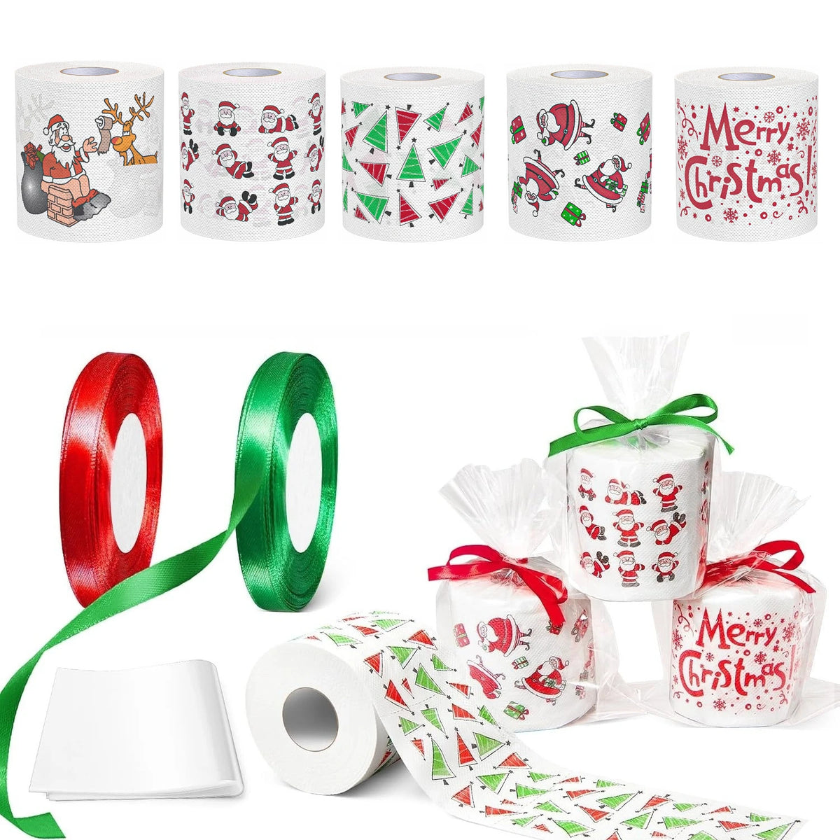 11PCS Santa Claus Toilet Paper Set – Funny Christmas Gag Gift Novelty Toilet Paper Set Nixie