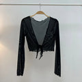 Harajuku Mesh Crop Cardigan Ruffled Sun-Proof Summer Jacket Mesh Crop Cardigan Nixie Black One Size