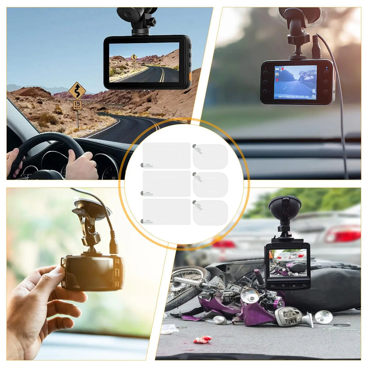 Dash Cam Windshield Electrostatic Stickers 6pc Transparent Film