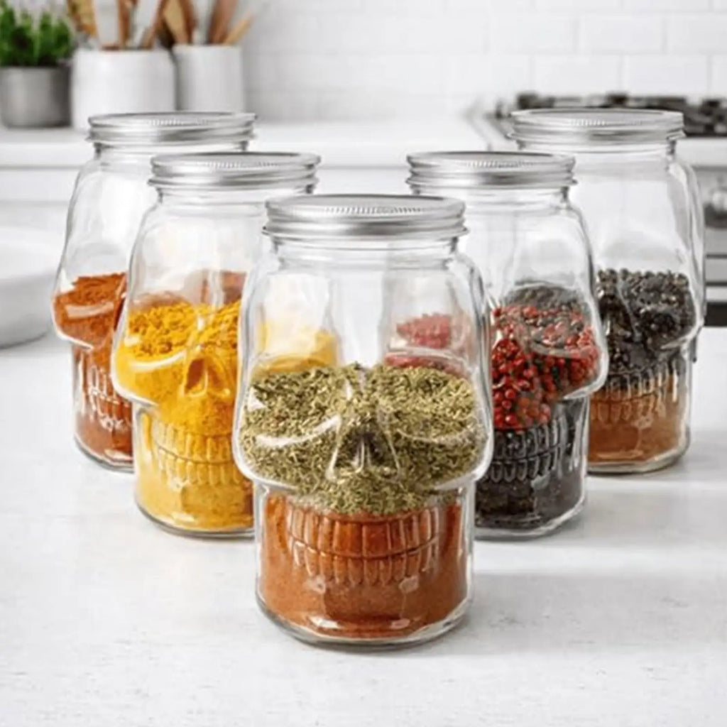 Skull Jars with Lids – Gothic Spice & Spooky Decor Storage