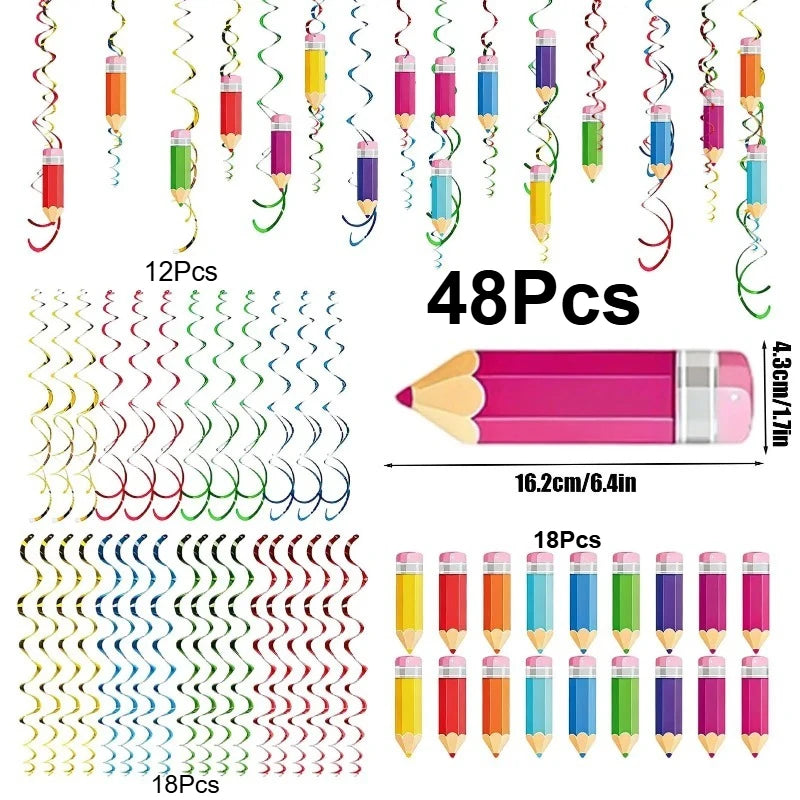 48pcs Colorful Pencil Swirl Decorations – Classroom & Party Party Swirl Decorations Nixie 48PCS