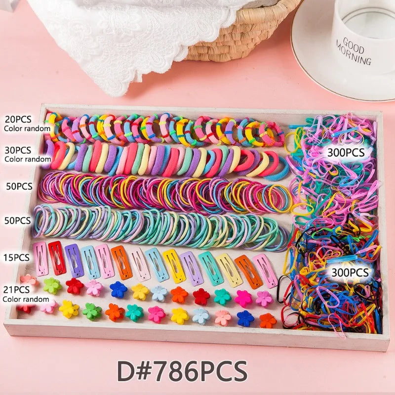 Colorful Bow & Flower Elastic Hair Bands Set for Girls Kids