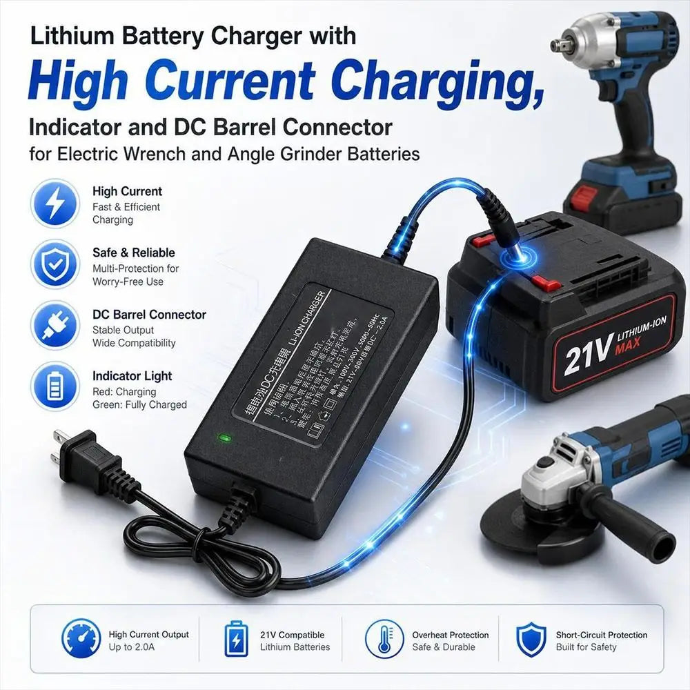 21V 2.0A Lithium Battery Charger for Power Tools – DC Barrel Power Tool Charger Nixie
