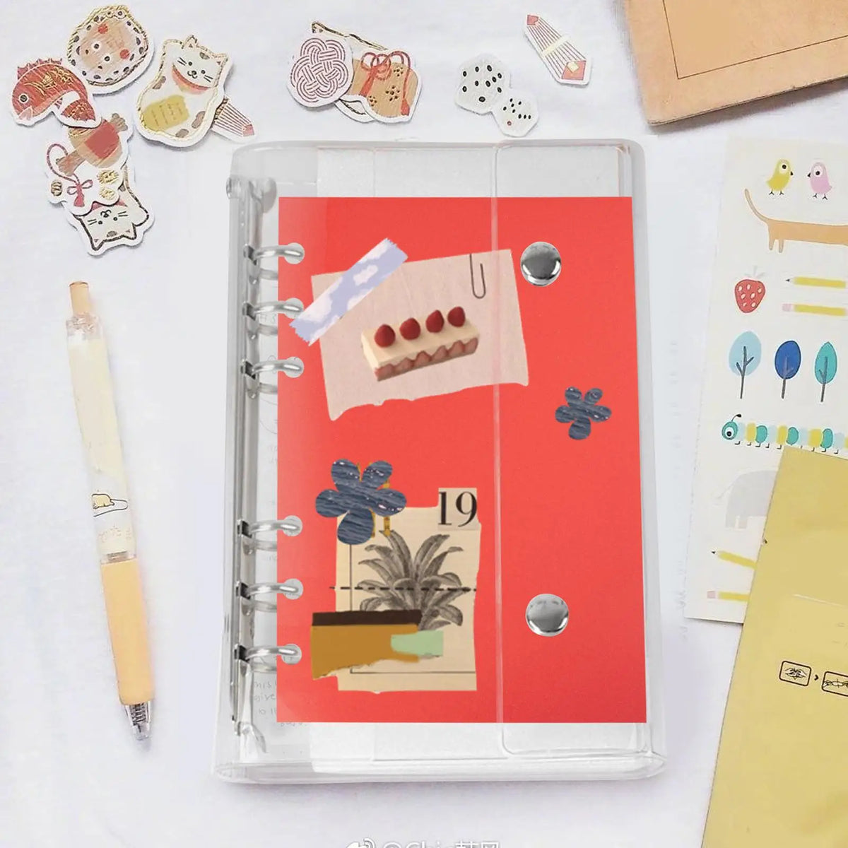 6-Ring Clear PVC Binder Cover A6/A7 Loose Leaf Notebook Organizer
