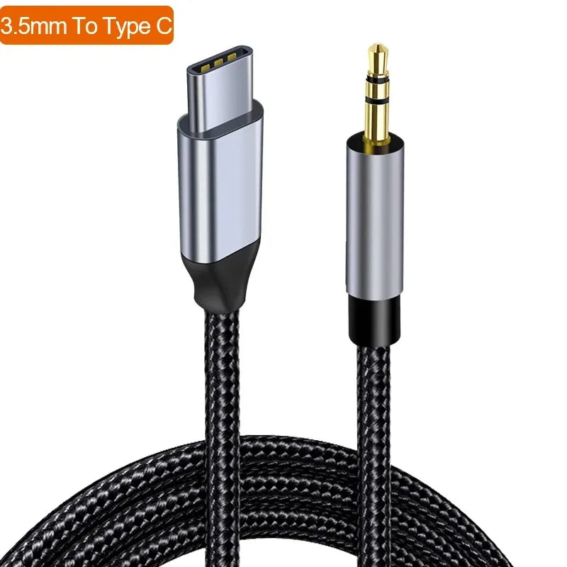 USB-C to 3.5mm AUX Cable Adapter for Car, Speakers & Headphones Audio Cable Adapter Nixie black 2m
