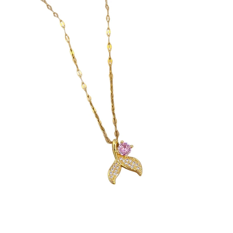 Gold Fishtail Pendant Necklace | Stainless Steel Clavicle Chain
