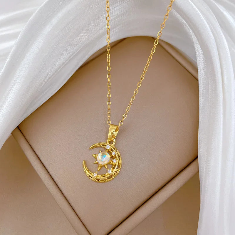 Hollow Moon Starburst Gold Pendant Choker Necklace | Nixie Pendant Necklace Nixie