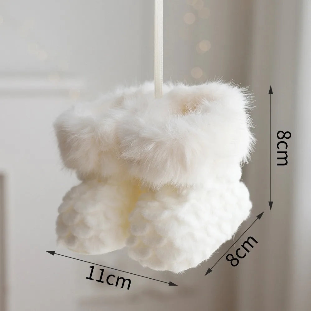 Knitted Plush Christmas Boot Ornament Pendant Pair | Mini Christmas Ornament Nixie Style-6