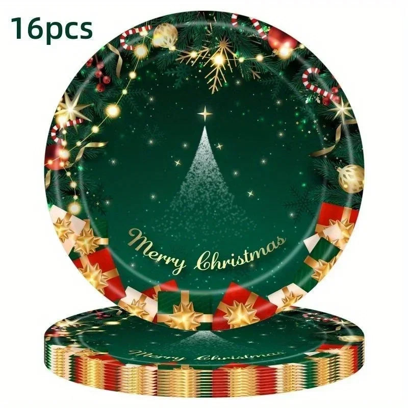 Christmas Disposable Tableware 12pc – Red & Green Party Supplies Disposable Party Tableware Nixie