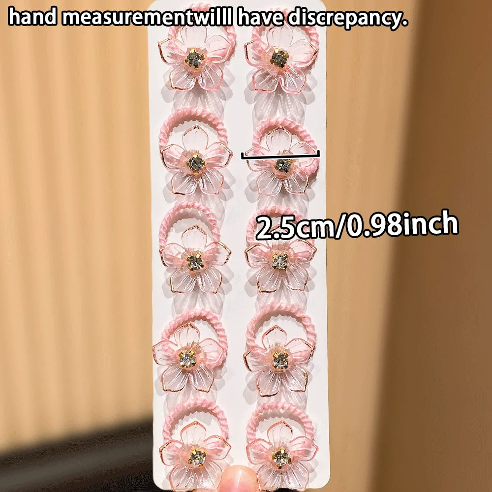 10pcs Girls Rhinestone Flower Elastic Hair Ties | Hair Bands Elastic Hair Ties Nixie