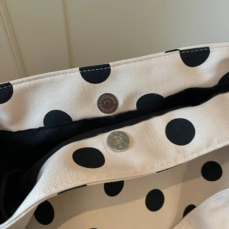 Women's Large Capacity Polka Dot Canvas Tote Shoulder Bag Canvas Tote Bag Nixie