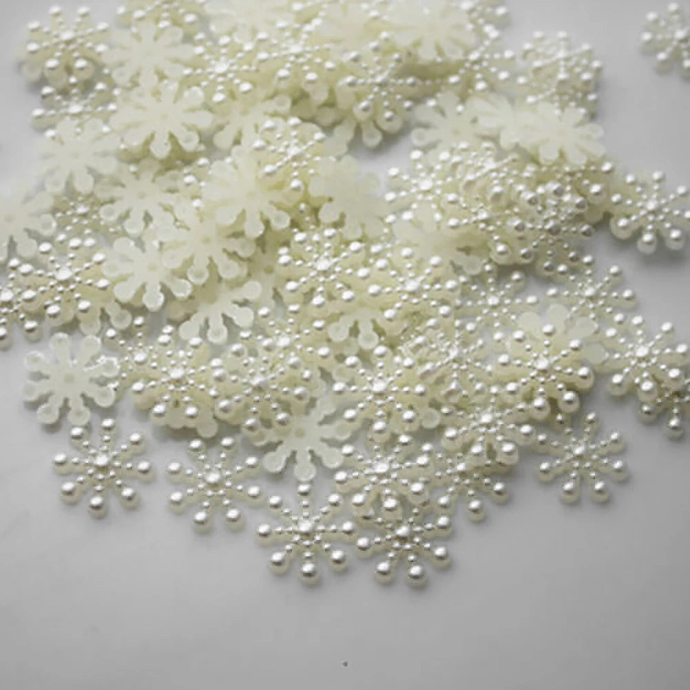 100pcs Pearl Resin Snowflake Flatbacks 12mm – DIY Craft Decor