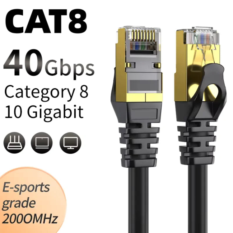 CAT8 Ethernet Cable 40Gbps 2000MHz Shielded Flat RJ45 Patch Cord Ethernet Patch Cable Nixie