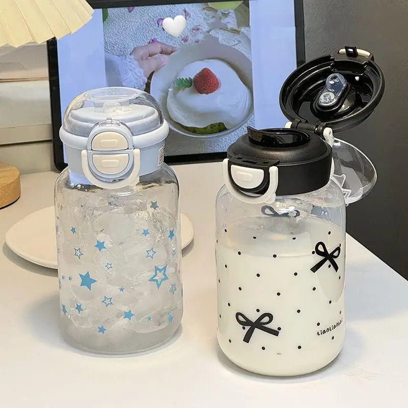 600ml Cute Bowknot Star Tumbler with Straw Lid | Portable Cup Plastic Tumbler Nixie