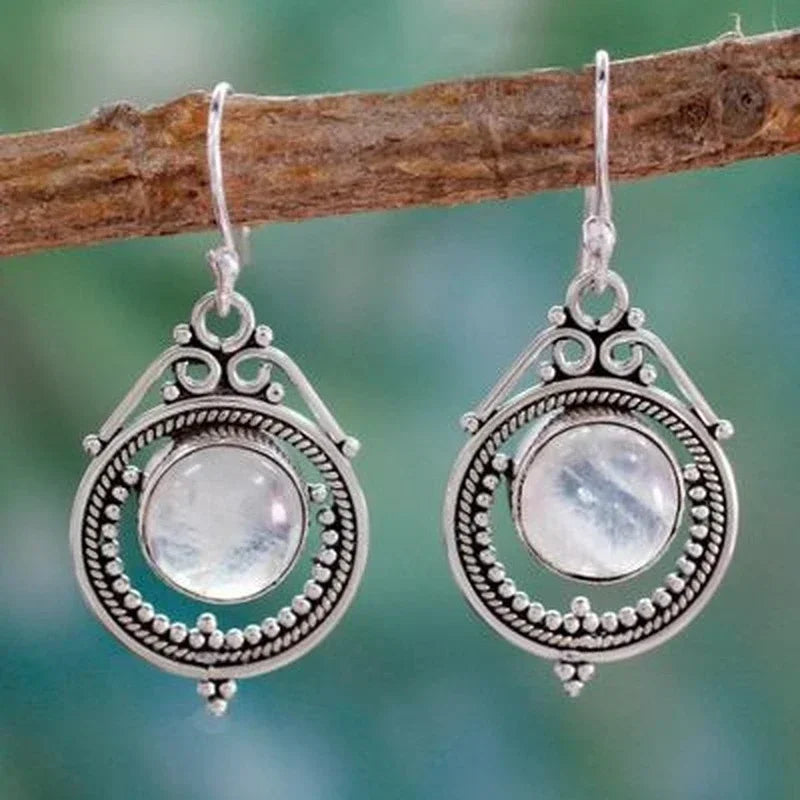 Moonstone Vintage Ball Dangle Earrings – Silver Drop Style Dangle Drop Earrings Nixie