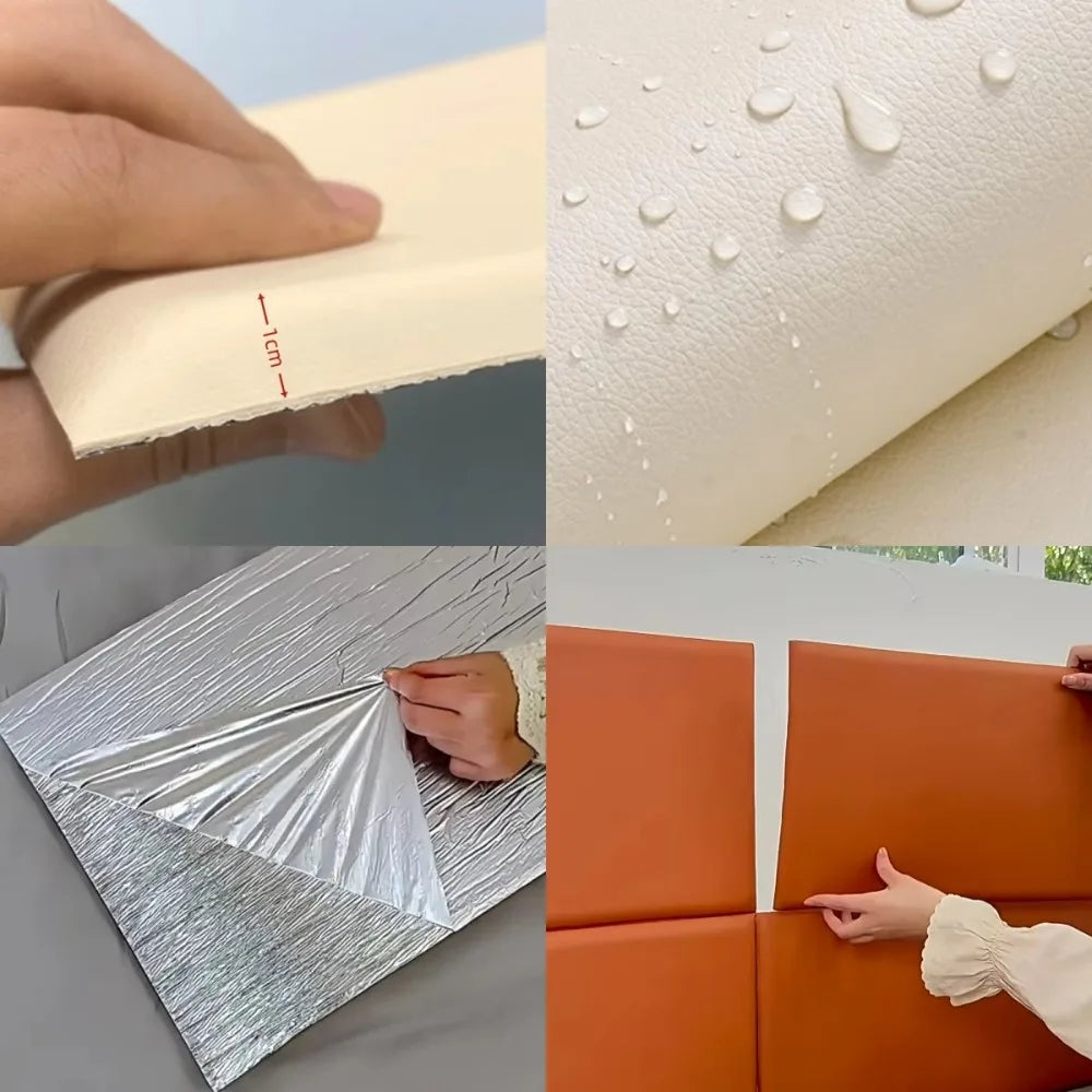 2pcs 3D Leather Soft Wall Panels Self-Adhesive 10mm Thick