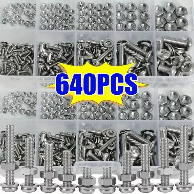 640/120PCS Metric Hex Nuts & Bolt Set M2 M3 M4 M5 DIY Hardware Kit