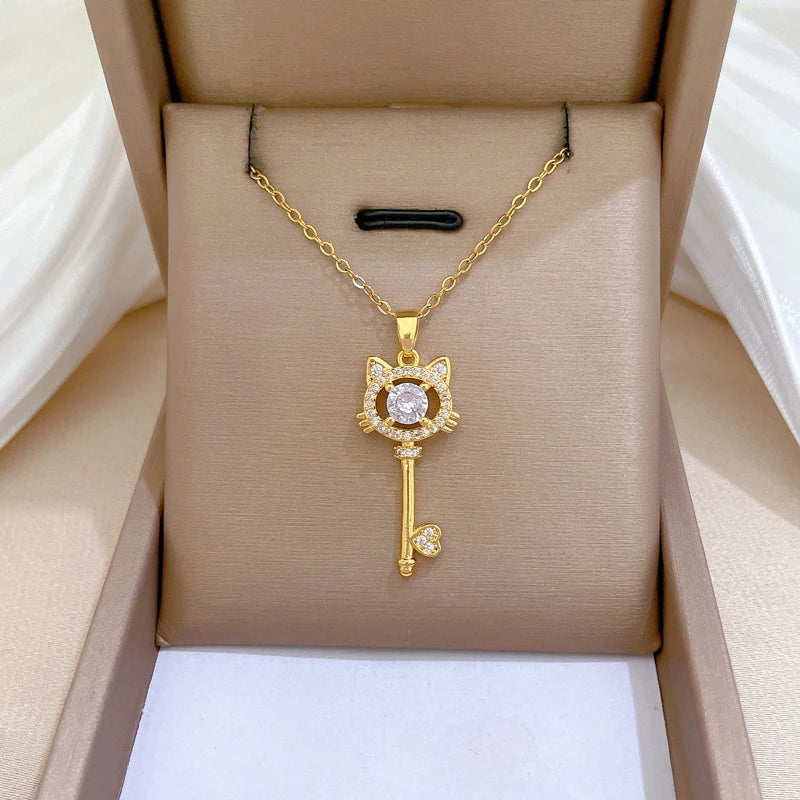 Gold Key Pendant Necklace – Stainless Steel Clavicle Chain Pendant Necklace Nixie
