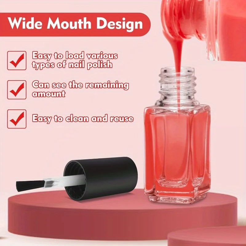 5PCS 5ml Clear Glass Nail Polish Bottles with Brush & Funnel Nail Polish Bottles Nixie