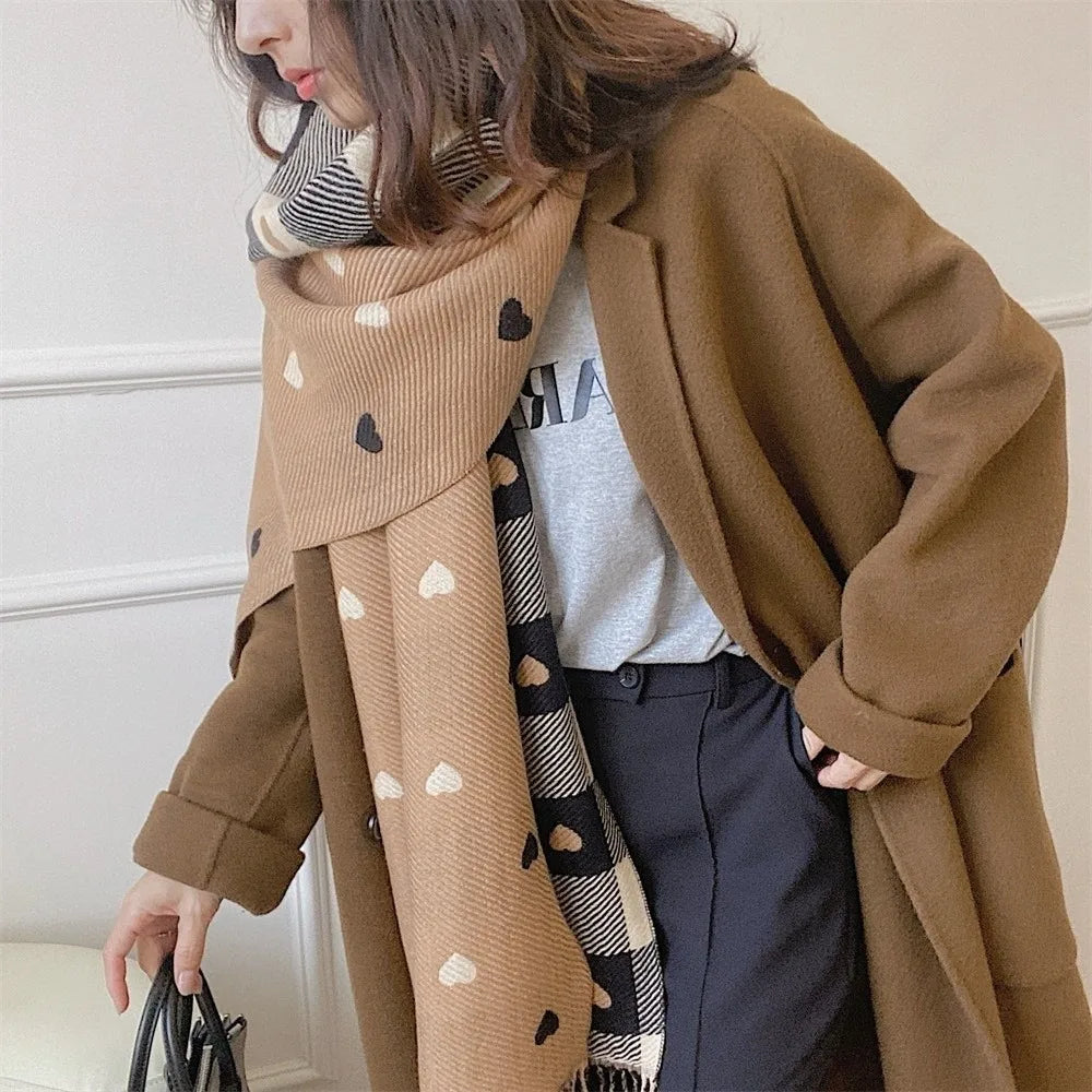 Women's Love Heart Plaid Tassel Scarf – Imitation Cashmere Women's Scarf Shawl Nixie