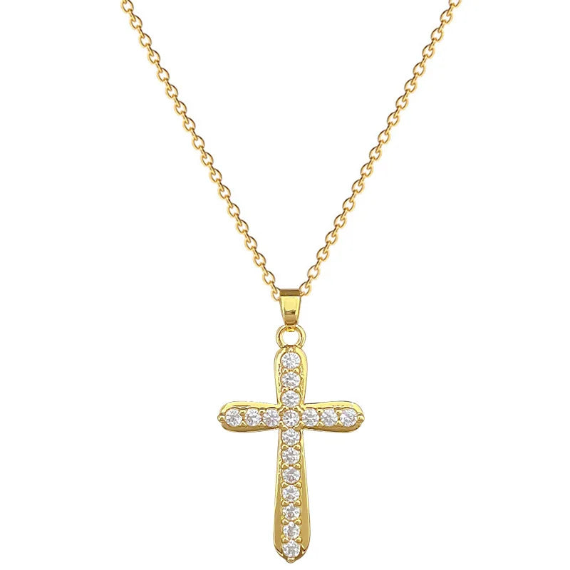 Women's Gold Cross Pendant Necklace – Stainless Steel & Zircon Cross Pendant Necklace Nixie